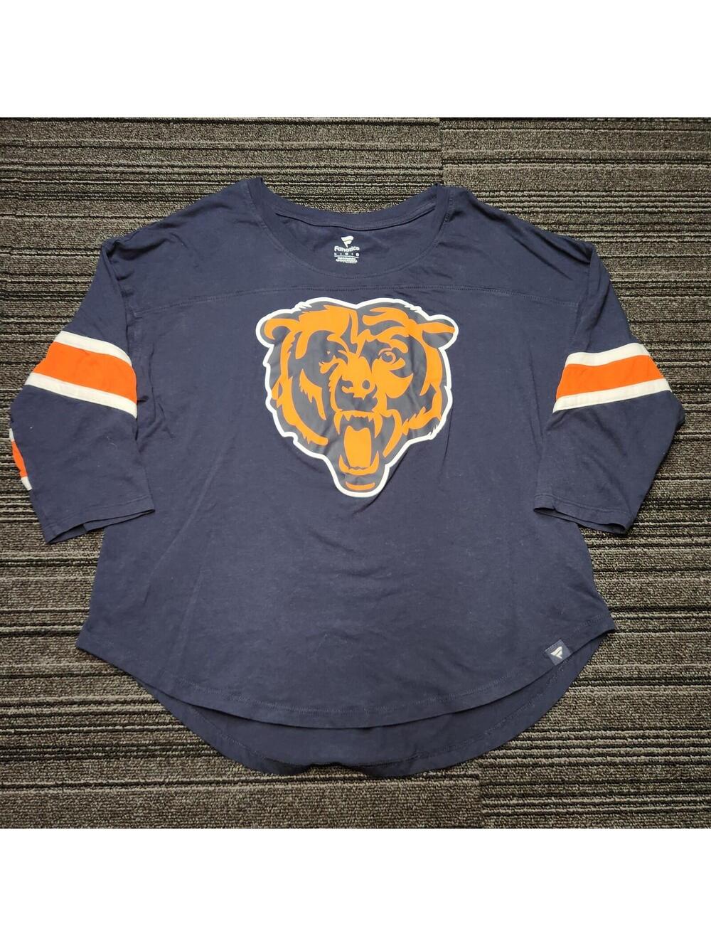 Fanatics Chicago Bears Womens Large 3/4 Sleeve NFL Shirt Navy Orange Tee